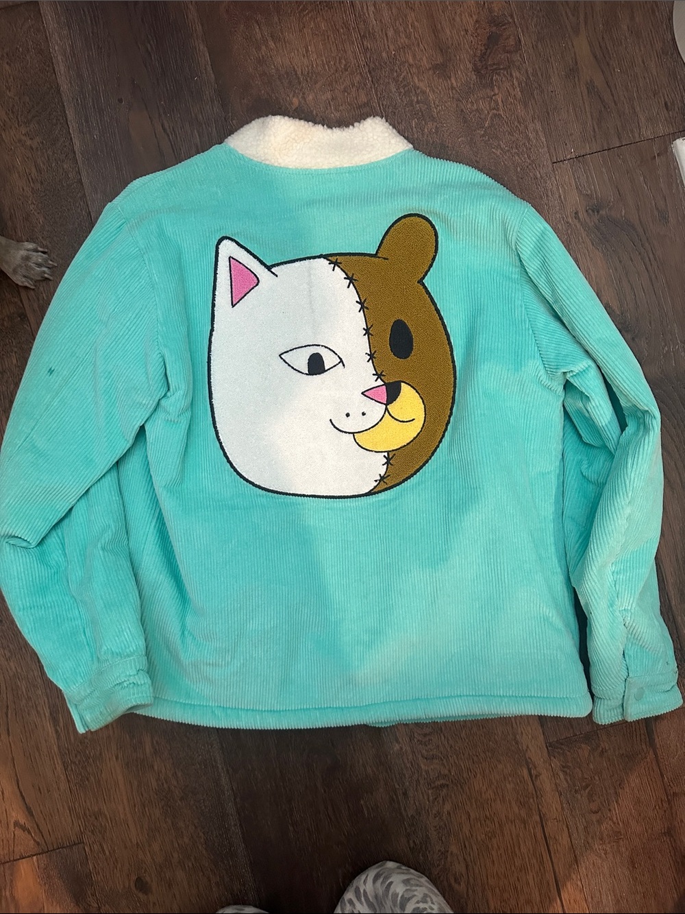 Rip N Dip Bear & Cat Patch Sherpa-Lined Jacket - Turquoise Accent